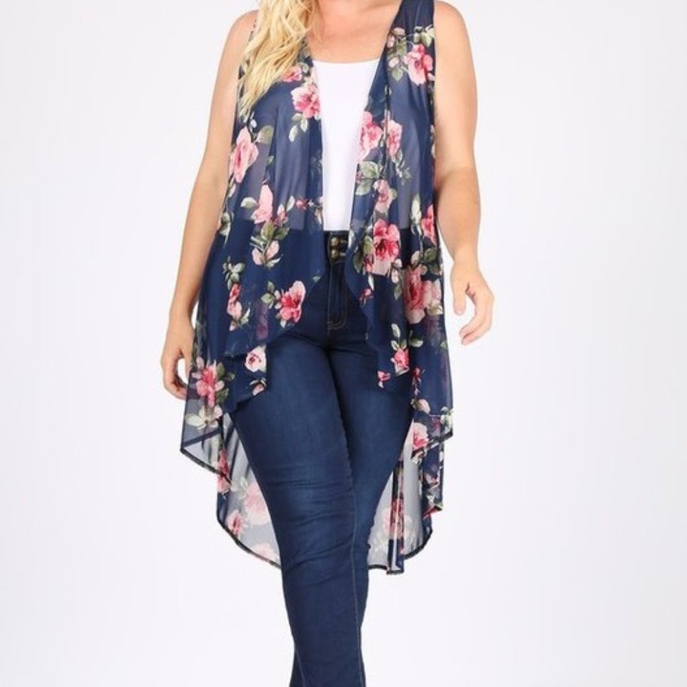 Navy Floral Plus Size Vest